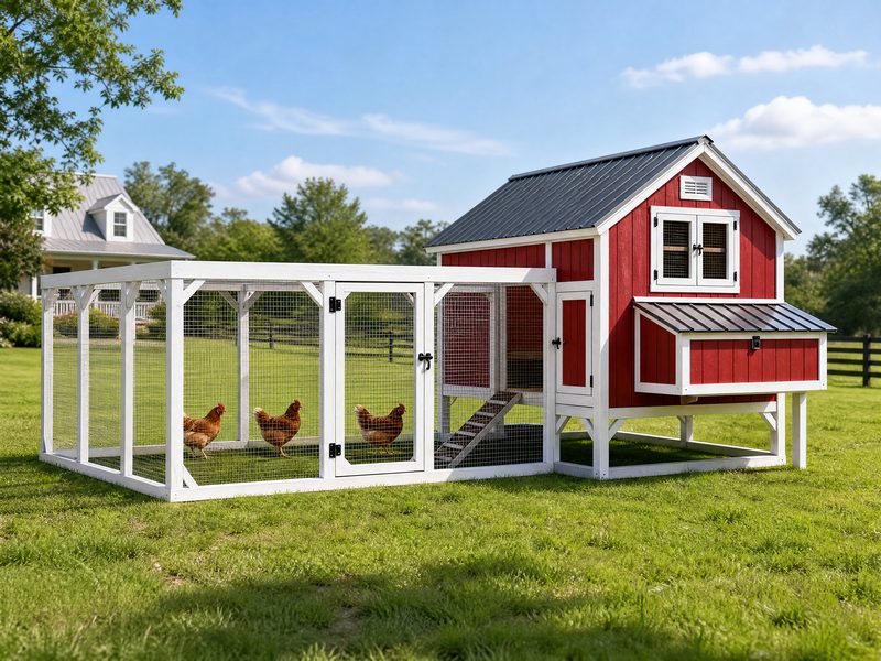 FERNSTEAD Coop RB02 walk-in chicken coop in Barn Red with attached run