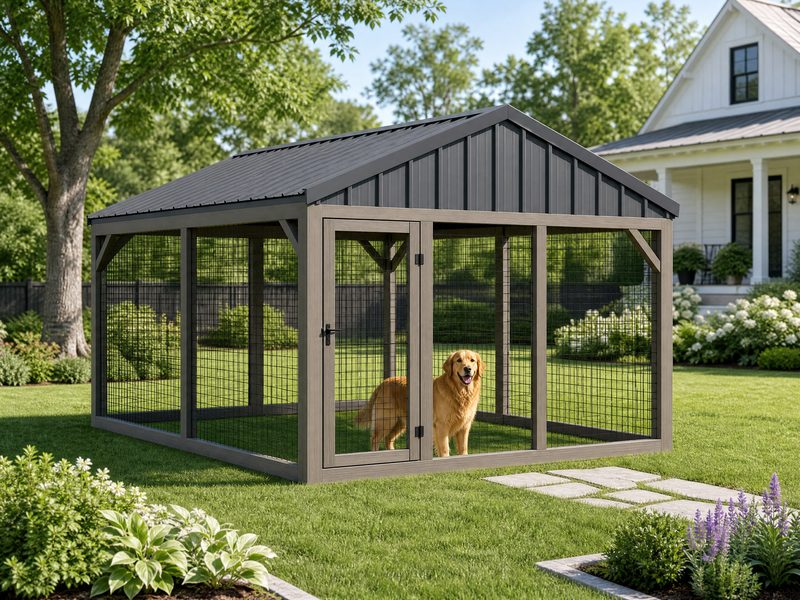 FERNSTEAD Den DH05 series outdoor wooden dog kennel in Modern Grey