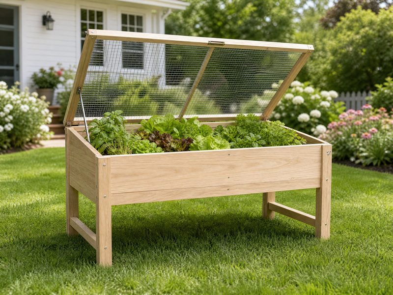 FERNSTEAD Grow GB04 4x4 raised garden bed with hinged mesh canopy