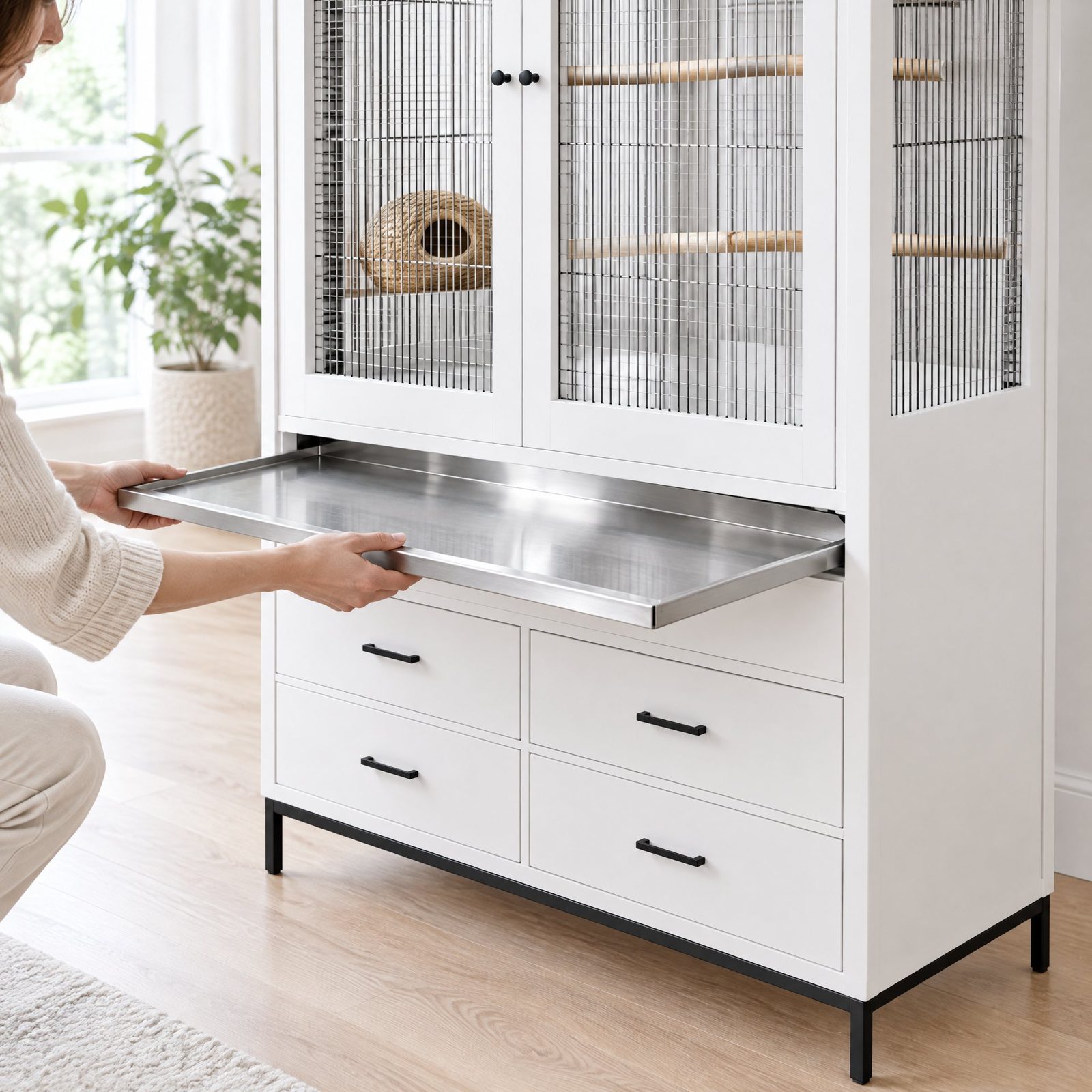Stainless steel inner liner sliding out of the Fernstead AV06 cabinet